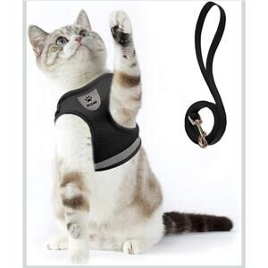 GRAY Harness & Leash Set - Soft Mesh Adjustable Cat Vest Harness with Strap
